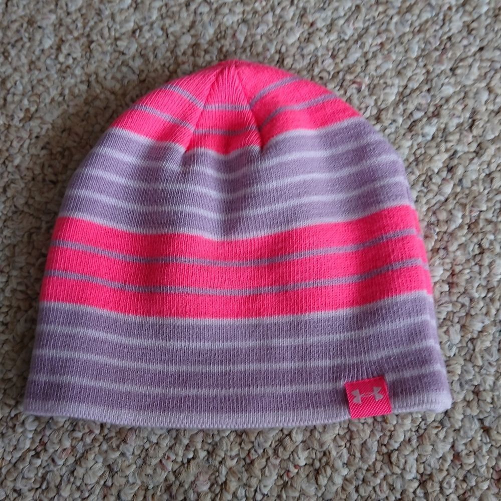 Under Armour Kids Striped Beanie - Pink and Purple size Youth